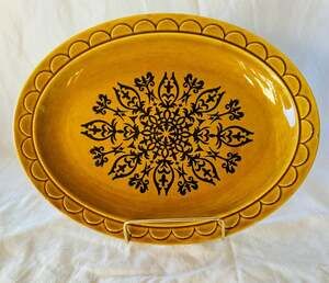 Vintage Homer Laughlin Coventry Castilian Oval Serving Platter Mstrd Yllw Black